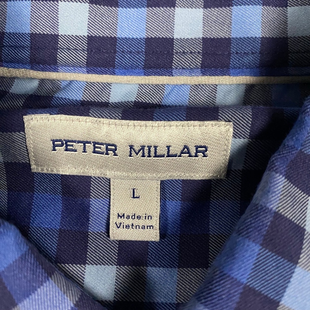 Peter Millar‎ Mens L Blue Gingham Performance Button Down Shirt MF23W17LTB - Picture 4 of 8